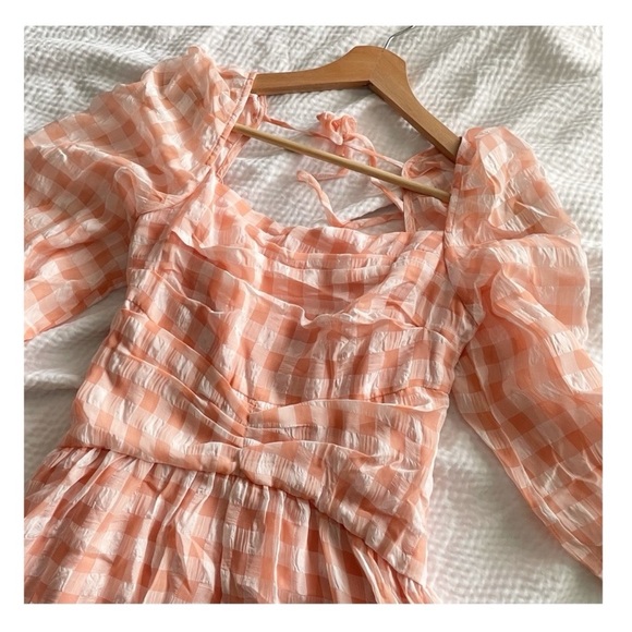 Kestan Coquette Style Baby Pink Gingham Square neck Maxi Dress - Picture 1 of 12
